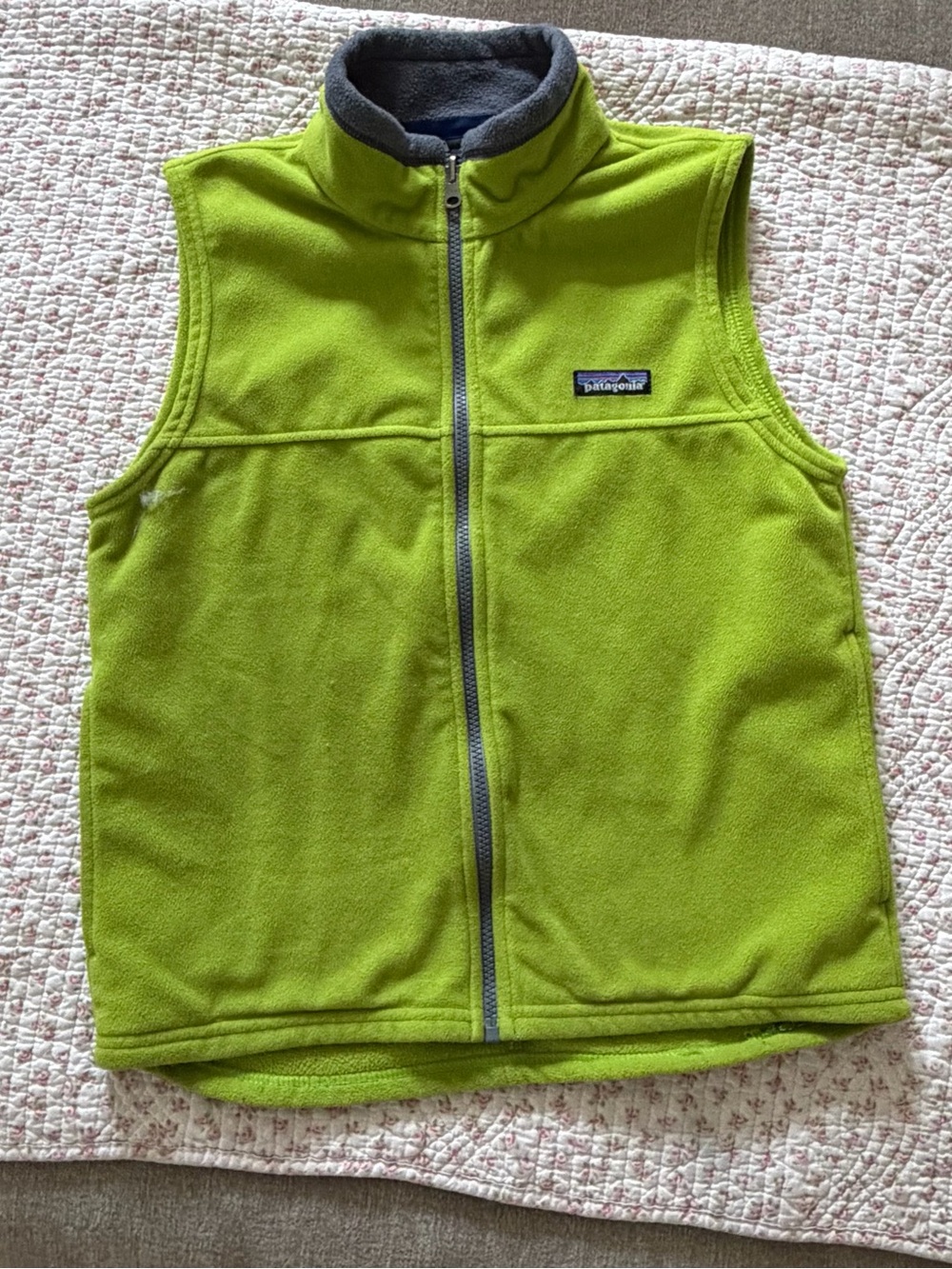 Patagonia Kids Fleece Full Zip Sleeveless Vest Jacket Lime Green & Blue M(10)